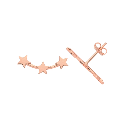 Rose Gold Three star Diamond Earrings