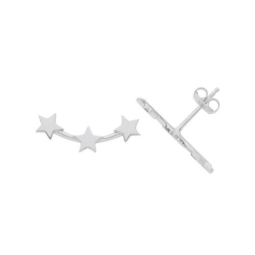 White Gold Three star Diamond Earrings