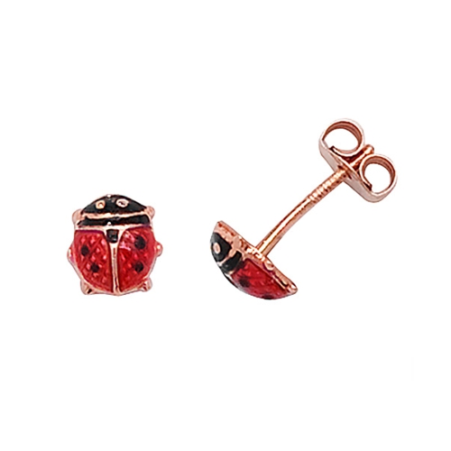 Rose Gold Lady bug Diamond Earrings