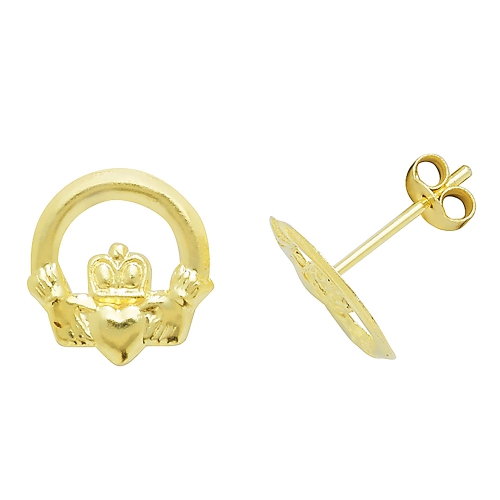 Yellow Gold Claddagh classic Diamond Earrings