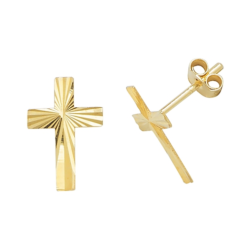 Yellow Gold Cross style Diamond Earrings