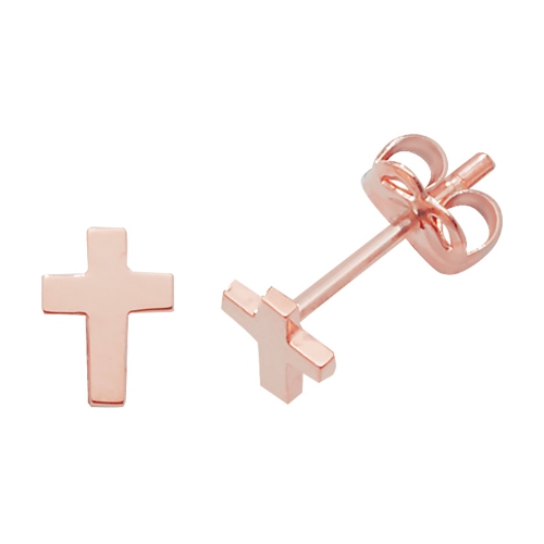 Rose Gold Cross plain Diamond Earrings
