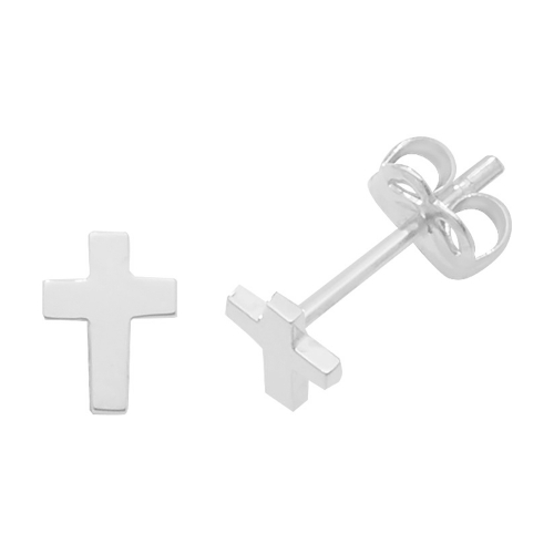 White Gold Cross plain Diamond Earrings