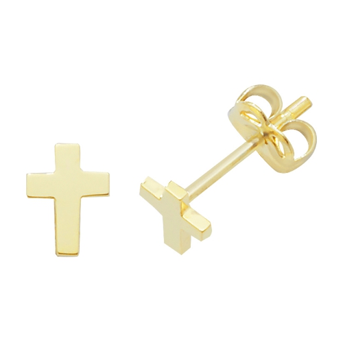 Yellow Gold Cross plain Diamond Earrings