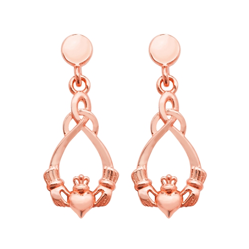Rose Gold Claddagh Diamond Earrings