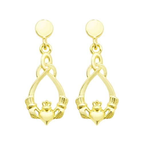 Yellow Gold Claddagh Diamond Earrings