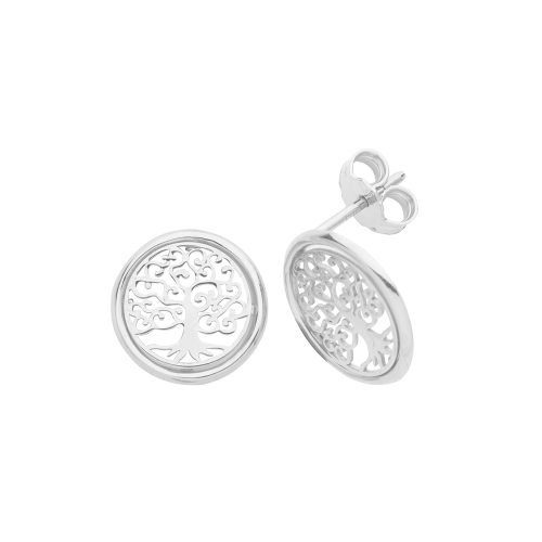 White Gold Filigree tree of life Diamond Earrings