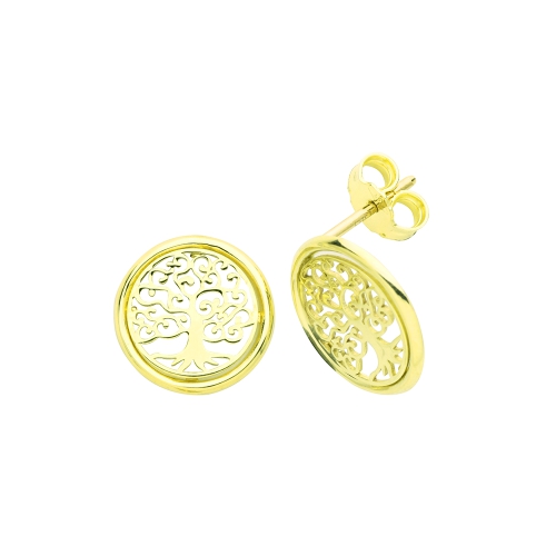 Yellow Gold Filigree tree of life Diamond Earrings