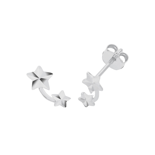 White Gold Two shining star Diamond Earrings