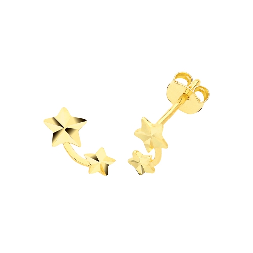 Yellow Gold Two shining star Diamond Earrings