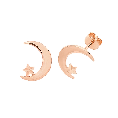 Rose Gold Moon star Diamond Earrings