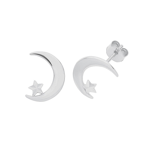 White Gold Moon star Diamond Earrings