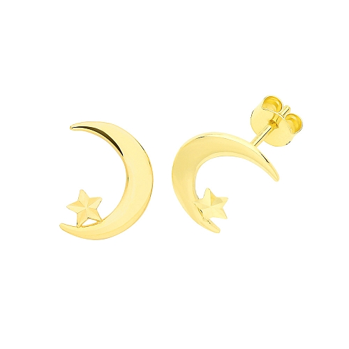 Yellow Gold Moon star Diamond Earrings