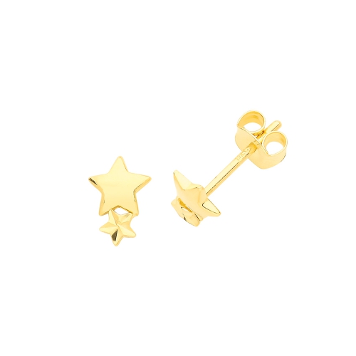 Yellow Gold Double star Diamond Earrings