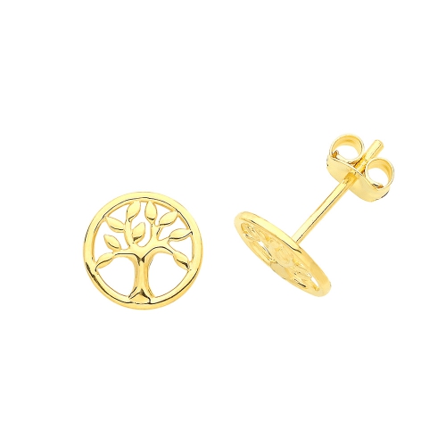 Yellow Gold Tree Diamond Earrings