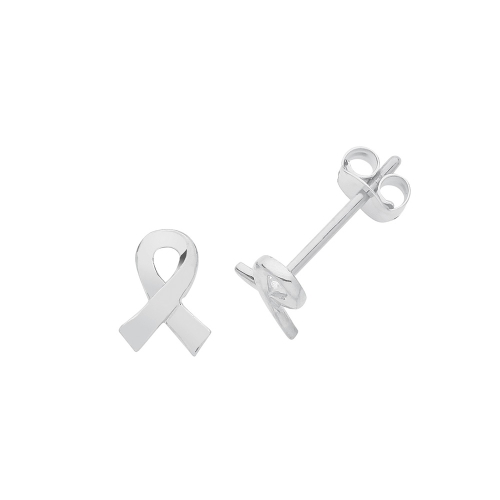 White Gold Cancer awareness symbol Diamond Earrings