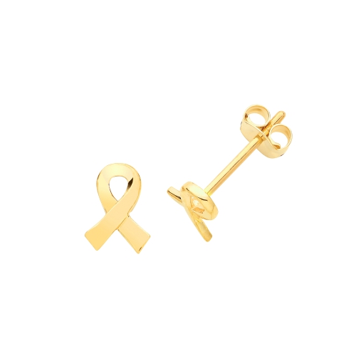 Yellow Gold Cancer awareness symbol Diamond Earrings