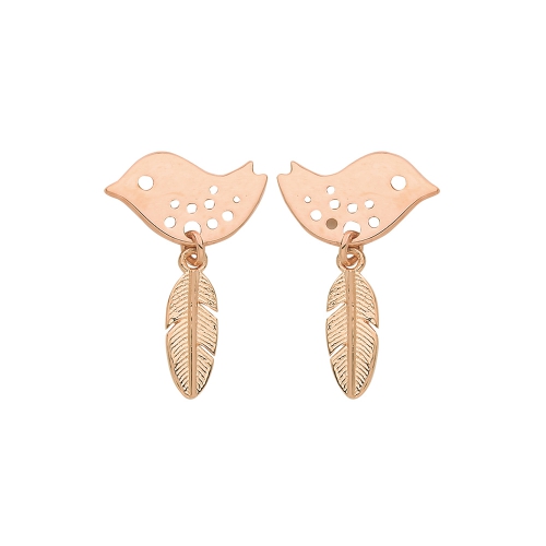 Rose Gold Peace bird feather Diamond Earrings
