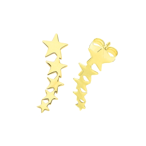 Yellow Gold Hanging five star Diamond Earrings