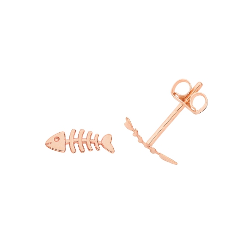 Rose Gold Fish skeleton Diamond Earrings