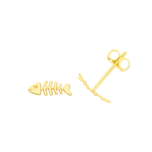 Yellow Gold Fish skeleton Diamond Earrings