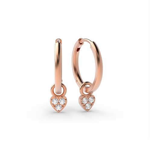 4 Prong Round Rose Gold Heart style Hoop Diamond Earrings