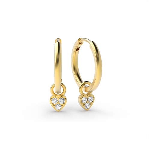 4 Prong Round Yellow Gold Heart style Hoop Diamond Earrings