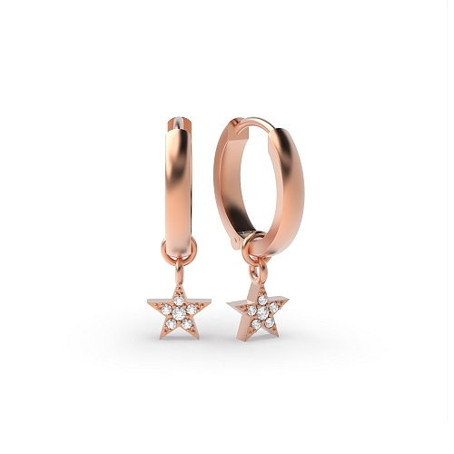 3 Prong Round Rose Gold Star shaped cluster Hoop Diamond Earrings