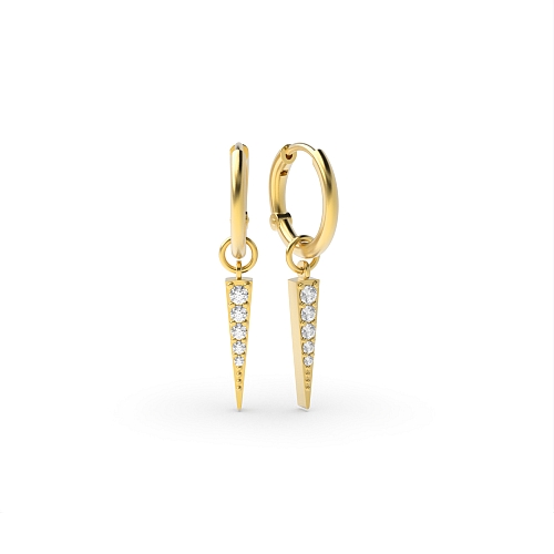 4 Prong Round Yellow Gold Spike style Hoop Diamond Earrings