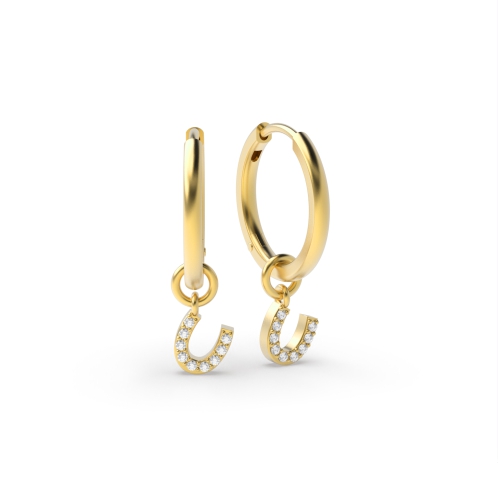 4 Prong Round Yellow Gold U design Diamond Earrings