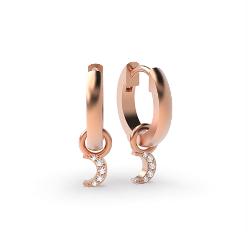 4 Prong Round Rose Gold Moon style Hoop Diamond Earrings