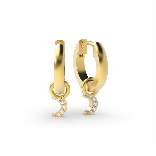 4 Prong Round Yellow Gold Moon style Hoop Diamond Earrings