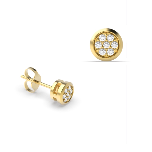 Pave Setting Round Yellow Gold Glimmer Diamond Earrings