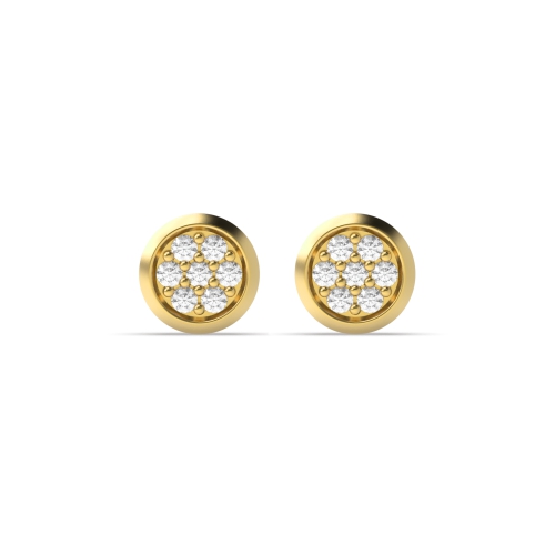 Pave Setting Round Yellow Gold Glimmer Diamond Earrings