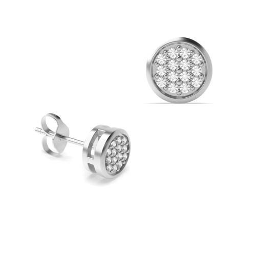 Pave Setting Round Circle cluster Stud Diamond Earrings