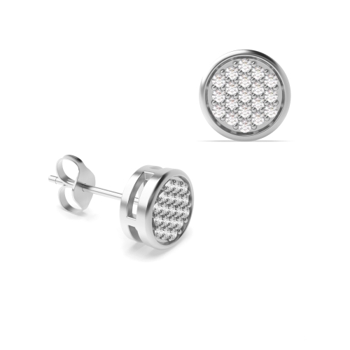 Pave Setting Round Circle cluster Stud Diamond Earrings
