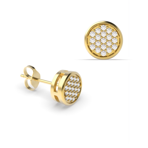 Pave Setting Round Yellow Gold Circle cluster Diamond Earrings