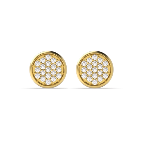 Pave Setting Round Yellow Gold Circle cluster Diamond Earrings