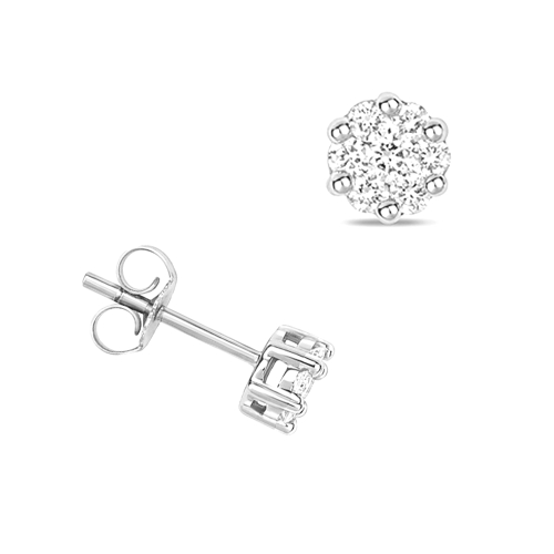 Pave Setting Round Cluster Diamond Earrings