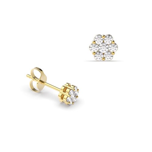 Pave Setting Round Yellow Gold Casual Diamond Earrings