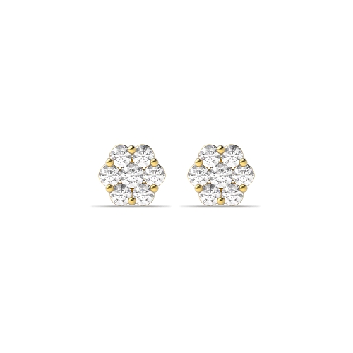 Pave Setting Round Yellow Gold Casual Diamond Earrings