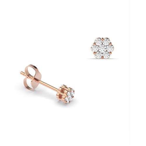 Pave Setting Round Rose Gold Petit cluster Diamond Earrings