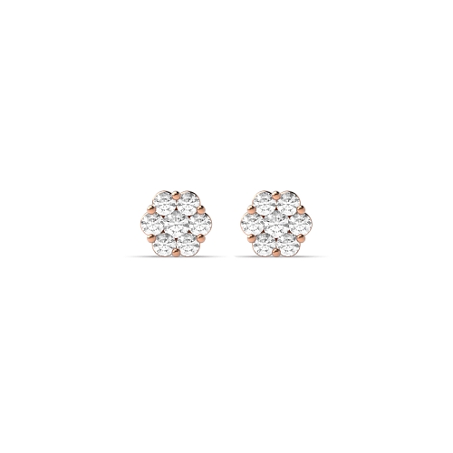 Pave Setting Round Rose Gold Petit cluster Diamond Earrings