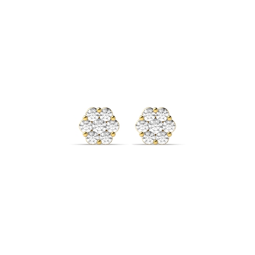 Pave Setting Round Yellow Gold Petit cluster Diamond Earrings