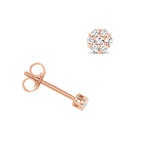 Pave Setting Rose Gold Round cluster Diamond Earrings
