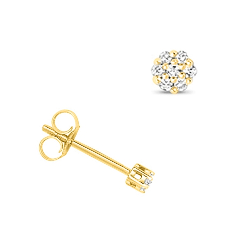 Pave Setting Yellow Gold Round cluster Diamond Earrings