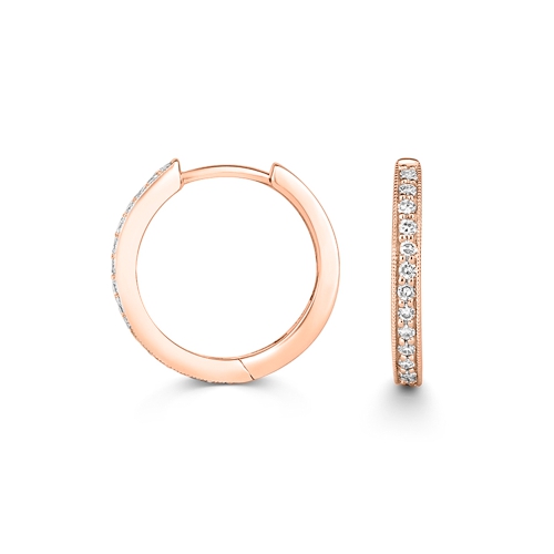 Pave Setting Round Rose Gold Solace Diamond Earrings