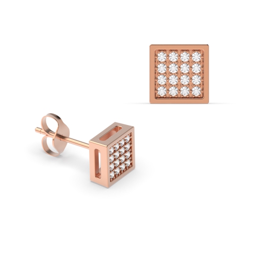 Pave Setting Round Rose Gold Square Diamond Earrings