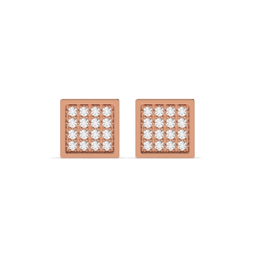 Pave Setting Round Rose Gold Square Diamond Earrings