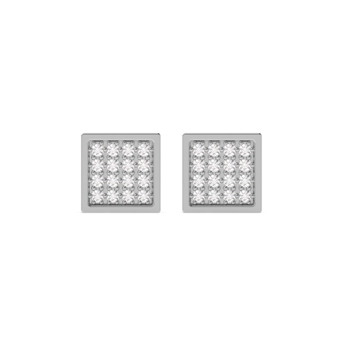 Pave Setting Round White Gold Square Diamond Earrings